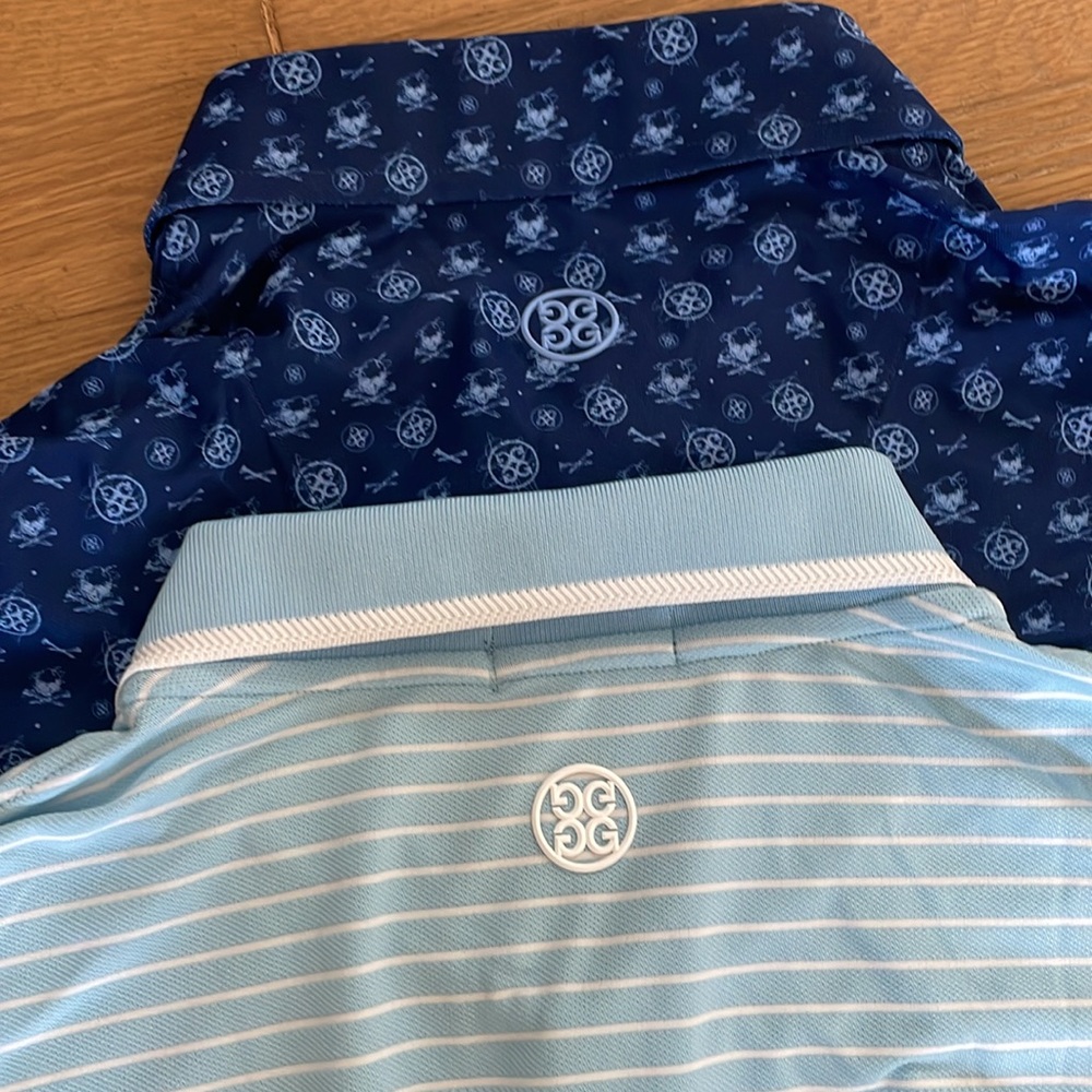 G/FORE Men's Polo Duo — Light Blue Striped & Navy Pattern - Picture 2 of 3